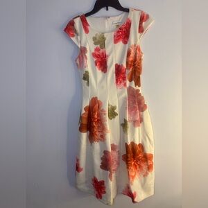 Calvin Klein Floral Midi Dress - Red and Orange Blooms